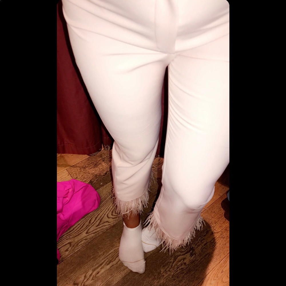 Topshop cropped Pink Feathered Trousers